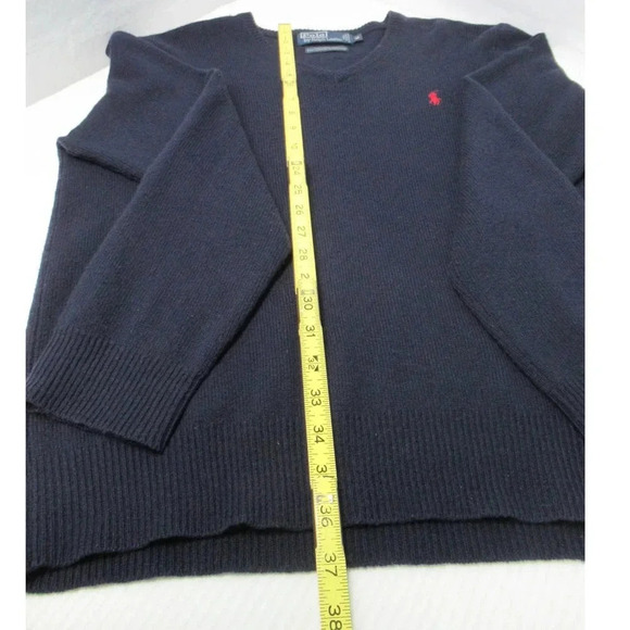 Polo By Ralph Lauren Mens Blue Lambs Wool Long Sleeve V-Neck Pullover Sweater M - Picture 5 of 7
